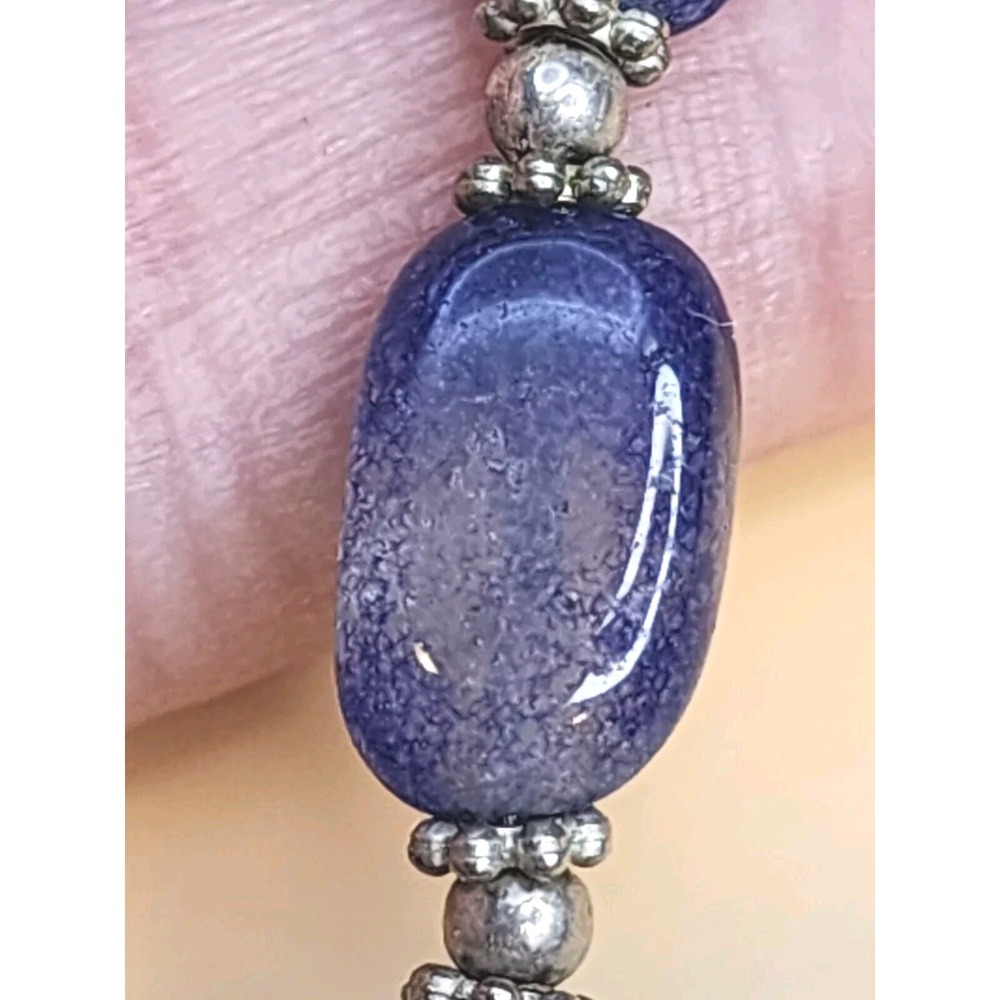 Natural TANZANITE Color Quartz Silver Necklace 18" Smooth Tumbled Beads FREE$HIP